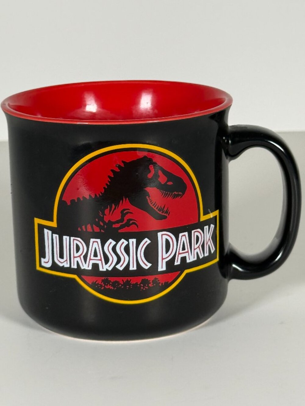 Jurassic Park T Rex Logo 20oz Ceramic Mug Black Red Universal Studios